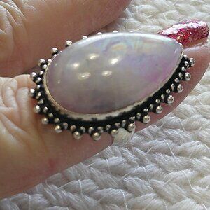Gorgeous PINK RAINBOW MOONSTONE Handmade Sterling 925 Ring Size 6.5 #416E